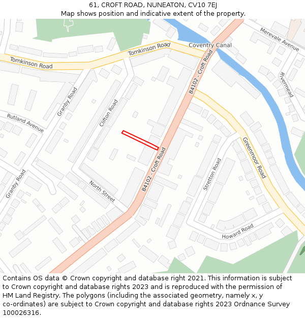 61, CROFT ROAD, NUNEATON, CV10 7EJ: Location map and indicative extent of plot