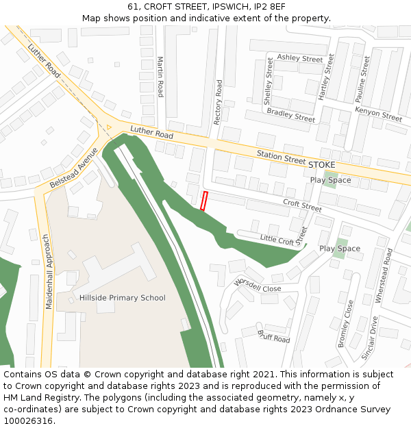 61, CROFT STREET, IPSWICH, IP2 8EF: Location map and indicative extent of plot