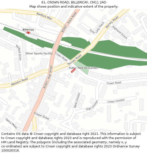 61, CROWN ROAD, BILLERICAY, CM11 2AD: Location map and indicative extent of plot