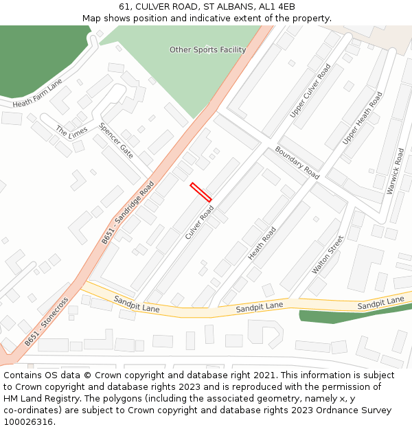 61, CULVER ROAD, ST ALBANS, AL1 4EB: Location map and indicative extent of plot