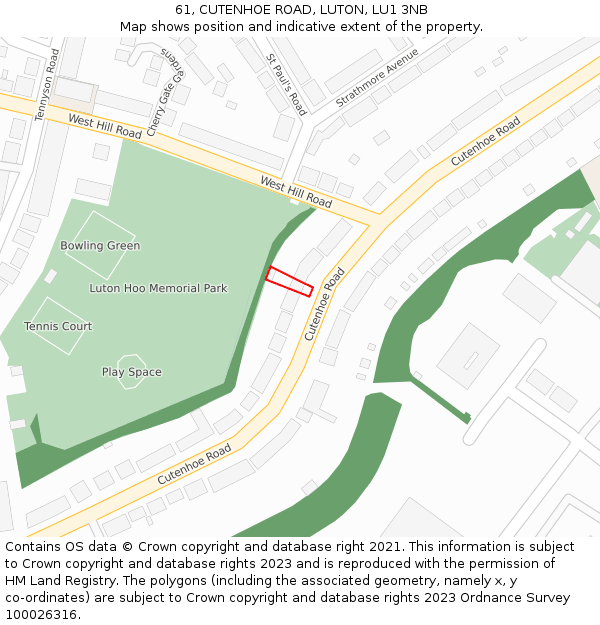 61, CUTENHOE ROAD, LUTON, LU1 3NB: Location map and indicative extent of plot