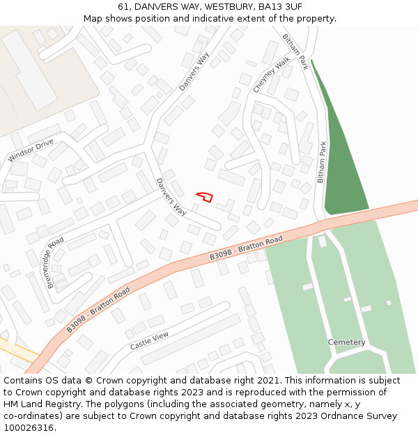 61, DANVERS WAY, WESTBURY, BA13 3UF: Location map and indicative extent of plot