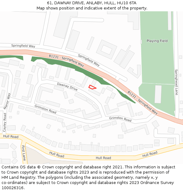 61, DAWNAY DRIVE, ANLABY, HULL, HU10 6TA: Location map and indicative extent of plot