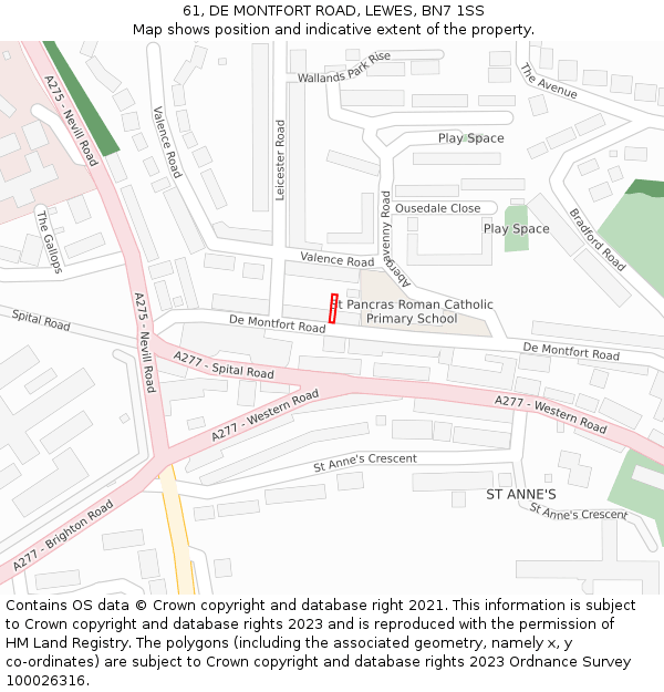 61, DE MONTFORT ROAD, LEWES, BN7 1SS: Location map and indicative extent of plot