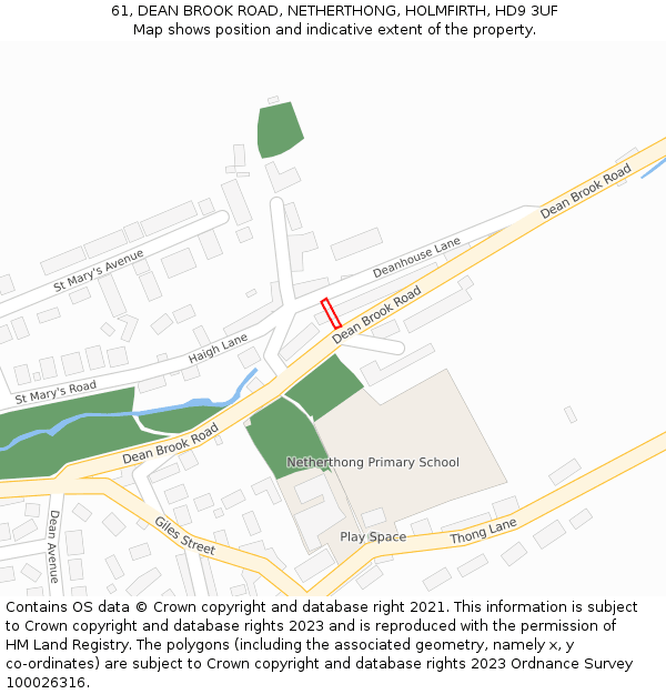 61, DEAN BROOK ROAD, NETHERTHONG, HOLMFIRTH, HD9 3UF: Location map and indicative extent of plot