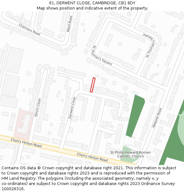 61, DERWENT CLOSE, CAMBRIDGE, CB1 8DY: Location map and indicative extent of plot
