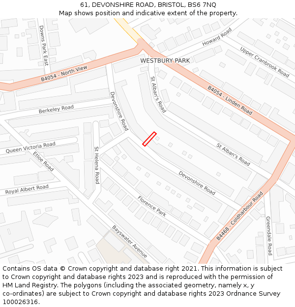61, DEVONSHIRE ROAD, BRISTOL, BS6 7NQ: Location map and indicative extent of plot