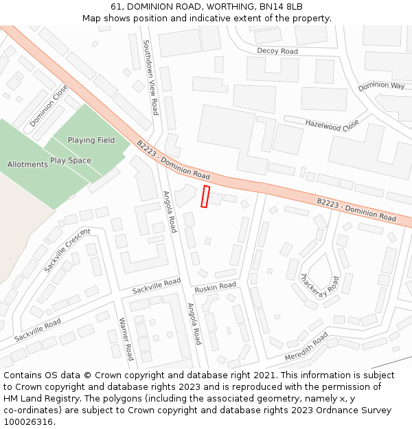 61, DOMINION ROAD, WORTHING, BN14 8LB: Location map and indicative extent of plot