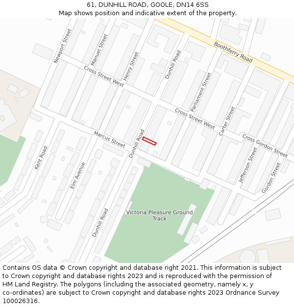 61, DUNHILL ROAD, GOOLE, DN14 6SS: Location map and indicative extent of plot