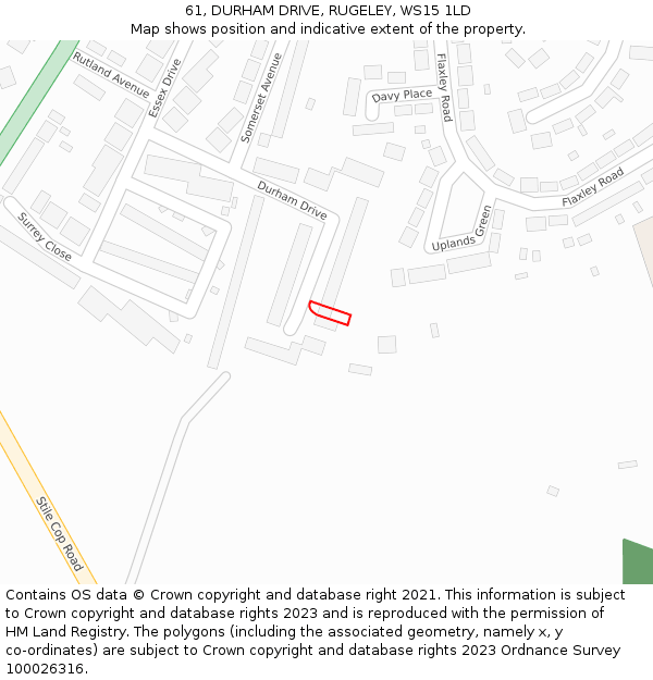61, DURHAM DRIVE, RUGELEY, WS15 1LD: Location map and indicative extent of plot