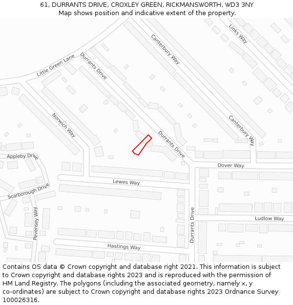 61, DURRANTS DRIVE, CROXLEY GREEN, RICKMANSWORTH, WD3 3NY: Location map and indicative extent of plot