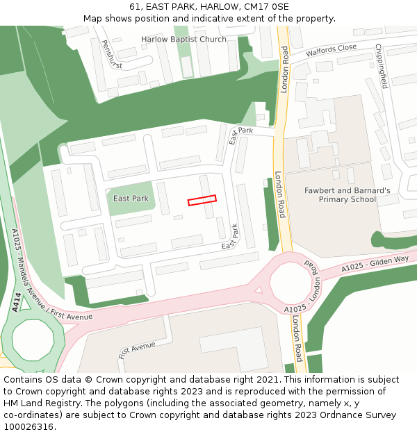 61, EAST PARK, HARLOW, CM17 0SE: Location map and indicative extent of plot