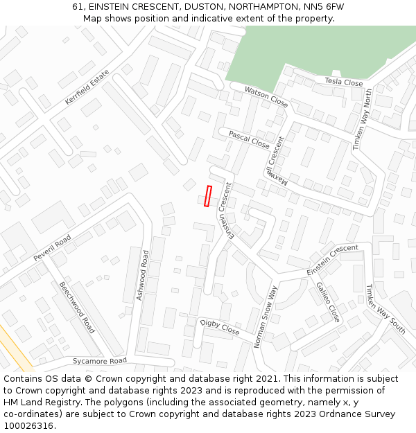 61, EINSTEIN CRESCENT, DUSTON, NORTHAMPTON, NN5 6FW: Location map and indicative extent of plot