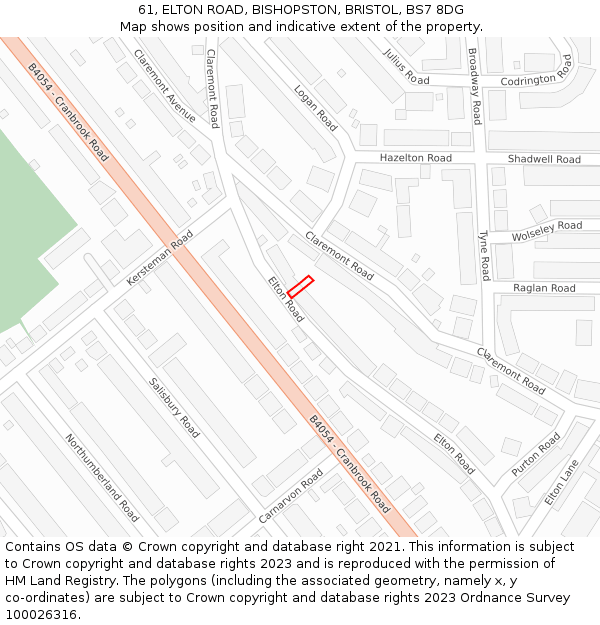61, ELTON ROAD, BISHOPSTON, BRISTOL, BS7 8DG: Location map and indicative extent of plot