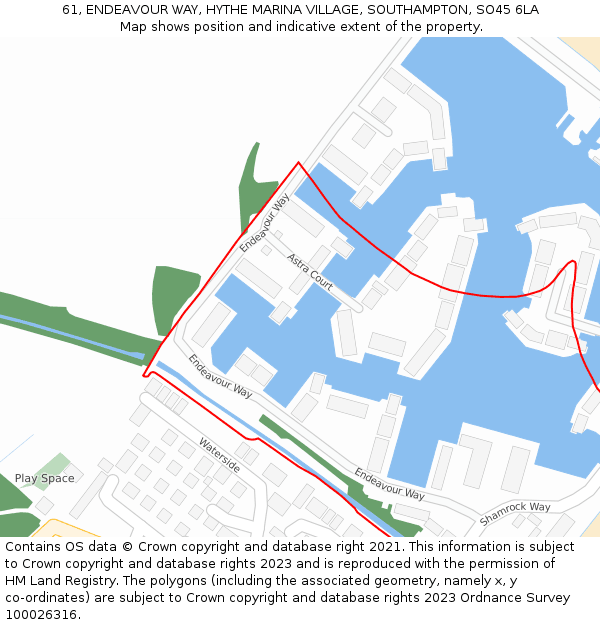 61, ENDEAVOUR WAY, HYTHE MARINA VILLAGE, SOUTHAMPTON, SO45 6LA: Location map and indicative extent of plot