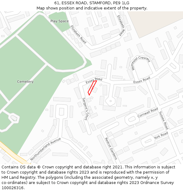 61, ESSEX ROAD, STAMFORD, PE9 1LG: Location map and indicative extent of plot