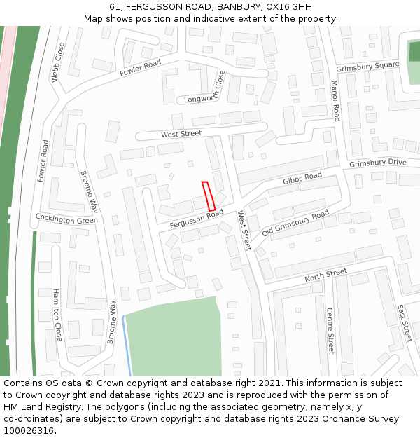 61, FERGUSSON ROAD, BANBURY, OX16 3HH: Location map and indicative extent of plot