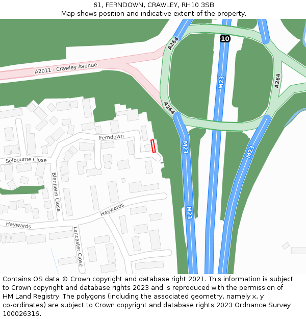 61, FERNDOWN, CRAWLEY, RH10 3SB: Location map and indicative extent of plot