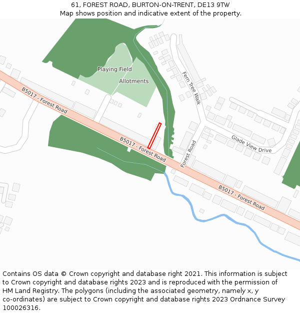 61, FOREST ROAD, BURTON-ON-TRENT, DE13 9TW: Location map and indicative extent of plot