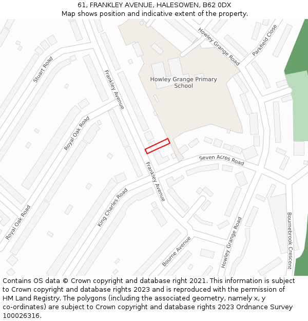 61, FRANKLEY AVENUE, HALESOWEN, B62 0DX: Location map and indicative extent of plot