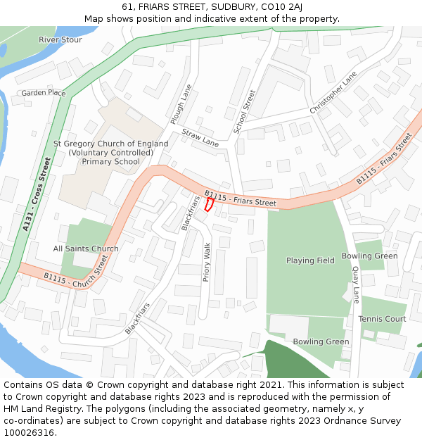 61, FRIARS STREET, SUDBURY, CO10 2AJ: Location map and indicative extent of plot