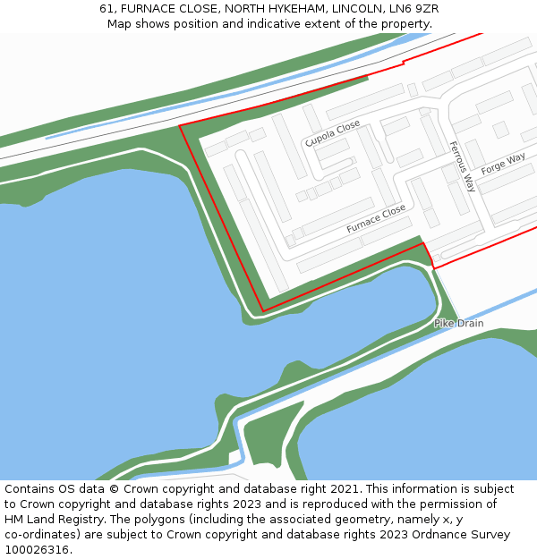 61, FURNACE CLOSE, NORTH HYKEHAM, LINCOLN, LN6 9ZR: Location map and indicative extent of plot