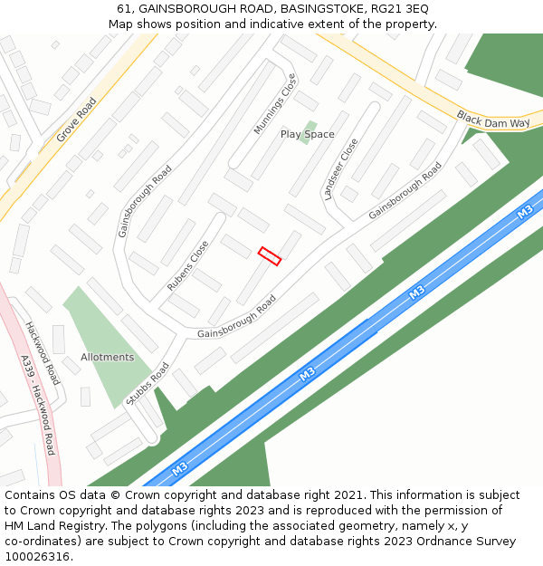 61, GAINSBOROUGH ROAD, BASINGSTOKE, RG21 3EQ: Location map and indicative extent of plot