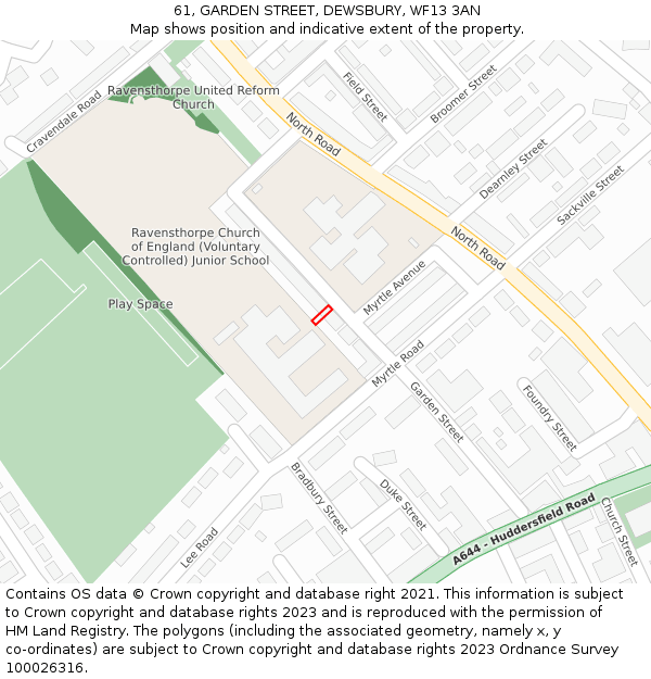 61, GARDEN STREET, DEWSBURY, WF13 3AN: Location map and indicative extent of plot