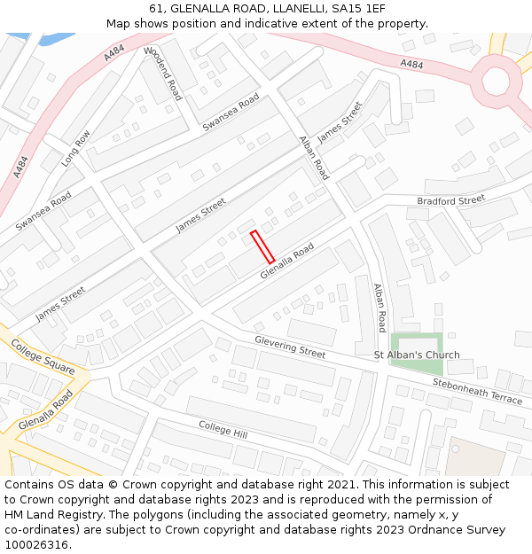 61, GLENALLA ROAD, LLANELLI, SA15 1EF: Location map and indicative extent of plot