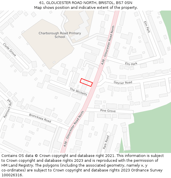 61, GLOUCESTER ROAD NORTH, BRISTOL, BS7 0SN: Location map and indicative extent of plot