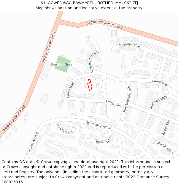 61, GOWER WAY, RAWMARSH, ROTHERHAM, S62 7FJ: Location map and indicative extent of plot