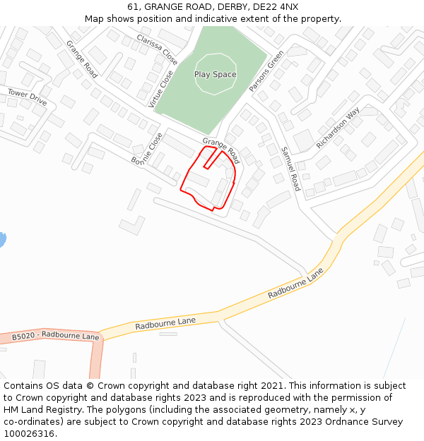 61, GRANGE ROAD, DERBY, DE22 4NX: Location map and indicative extent of plot