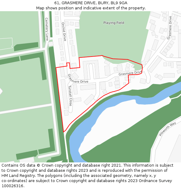 61, GRASMERE DRIVE, BURY, BL9 9GA: Location map and indicative extent of plot