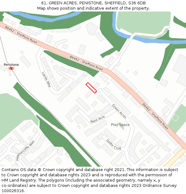 61, GREEN ACRES, PENISTONE, SHEFFIELD, S36 6DB: Location map and indicative extent of plot