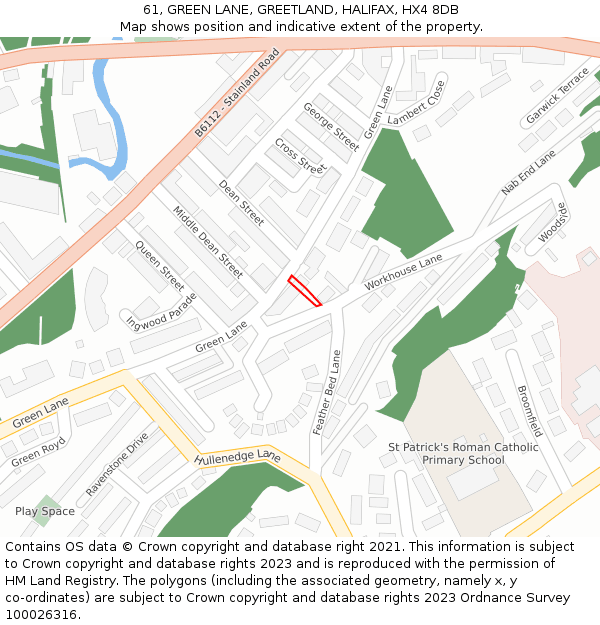 61, GREEN LANE, GREETLAND, HALIFAX, HX4 8DB: Location map and indicative extent of plot