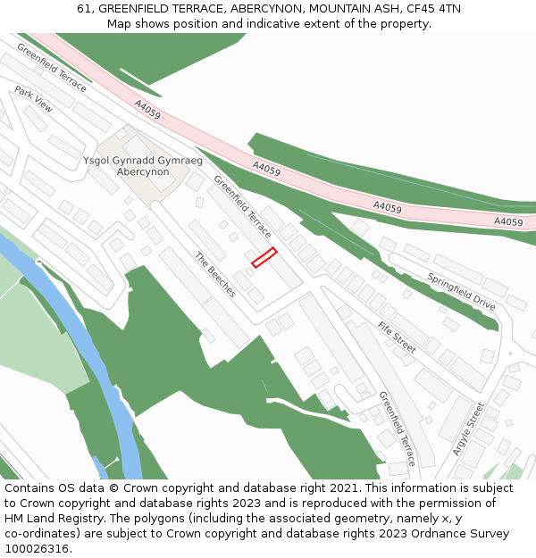 61, GREENFIELD TERRACE, ABERCYNON, MOUNTAIN ASH, CF45 4TN: Location map and indicative extent of plot