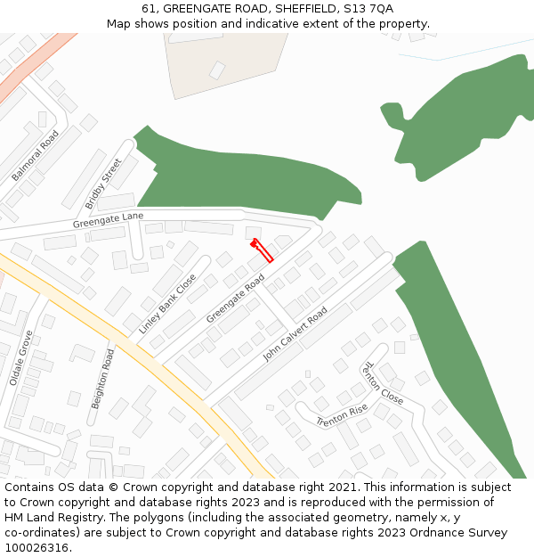 61, GREENGATE ROAD, SHEFFIELD, S13 7QA: Location map and indicative extent of plot