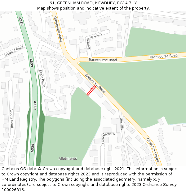 61, GREENHAM ROAD, NEWBURY, RG14 7HY: Location map and indicative extent of plot
