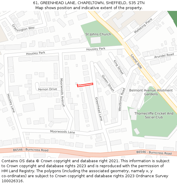 61, GREENHEAD LANE, CHAPELTOWN, SHEFFIELD, S35 2TN: Location map and indicative extent of plot