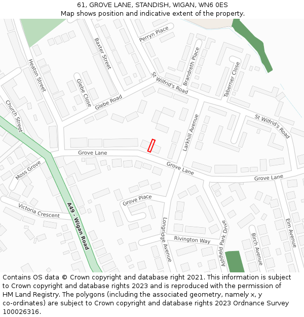61, GROVE LANE, STANDISH, WIGAN, WN6 0ES: Location map and indicative extent of plot
