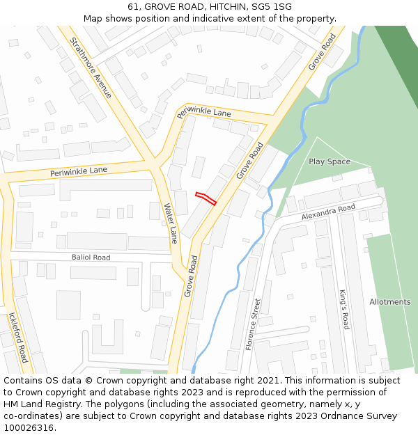 61, GROVE ROAD, HITCHIN, SG5 1SG: Location map and indicative extent of plot