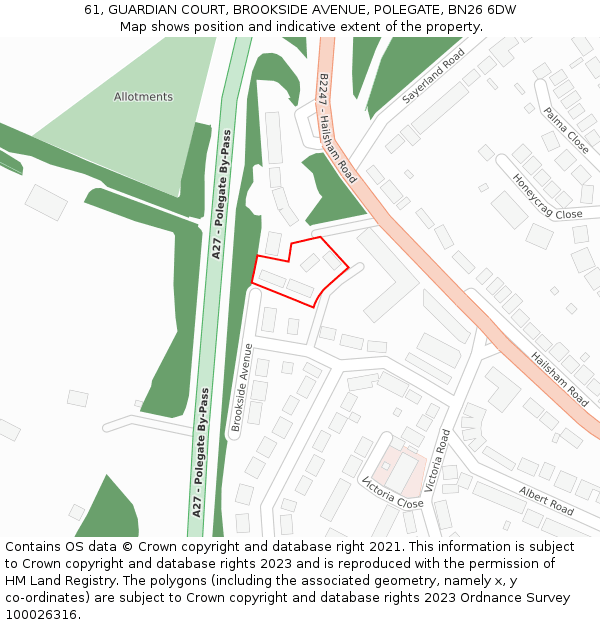 61, GUARDIAN COURT, BROOKSIDE AVENUE, POLEGATE, BN26 6DW: Location map and indicative extent of plot