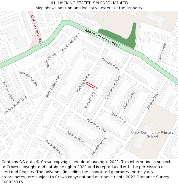 61, HACKING STREET, SALFORD, M7 4ZD: Location map and indicative extent of plot