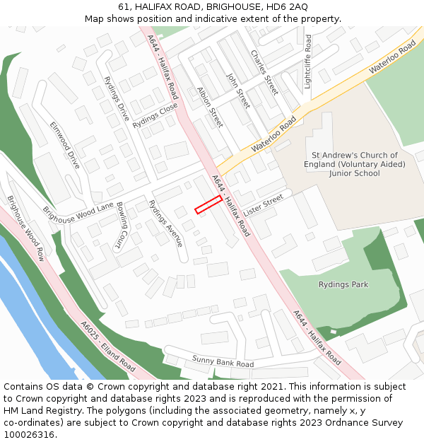 61, HALIFAX ROAD, BRIGHOUSE, HD6 2AQ: Location map and indicative extent of plot