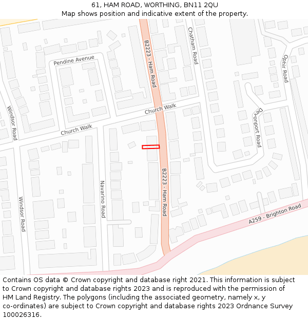 61, HAM ROAD, WORTHING, BN11 2QU: Location map and indicative extent of plot