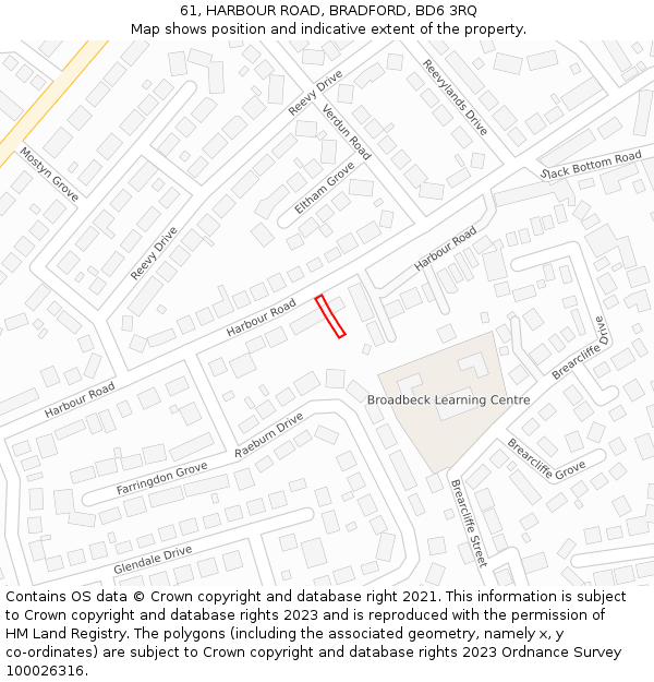 61, HARBOUR ROAD, BRADFORD, BD6 3RQ: Location map and indicative extent of plot