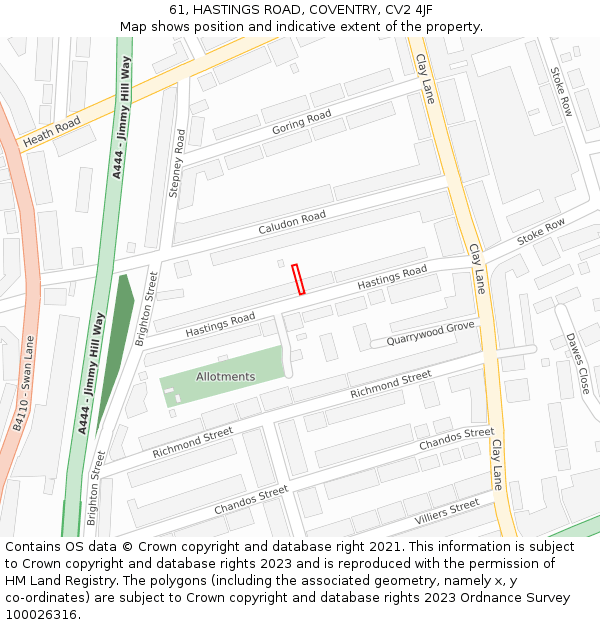61, HASTINGS ROAD, COVENTRY, CV2 4JF: Location map and indicative extent of plot