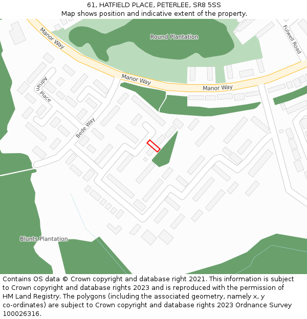 61, HATFIELD PLACE, PETERLEE, SR8 5SS: Location map and indicative extent of plot