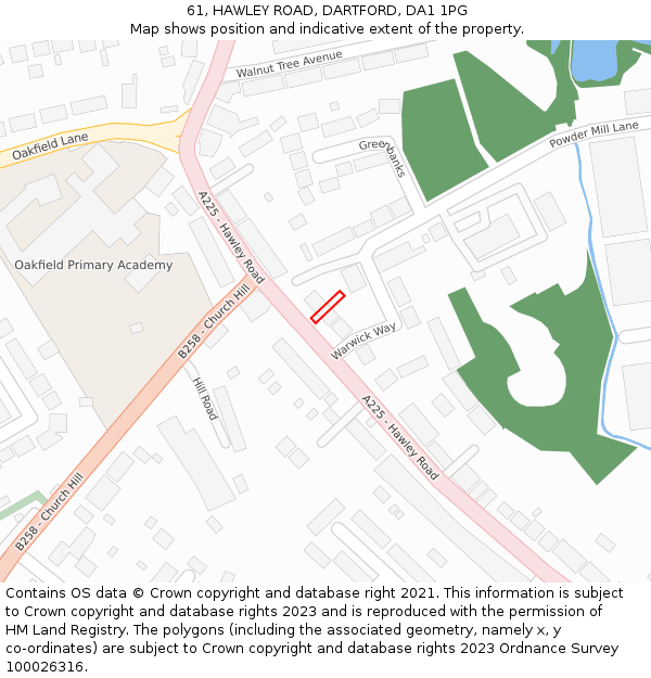 61, HAWLEY ROAD, DARTFORD, DA1 1PG: Location map and indicative extent of plot