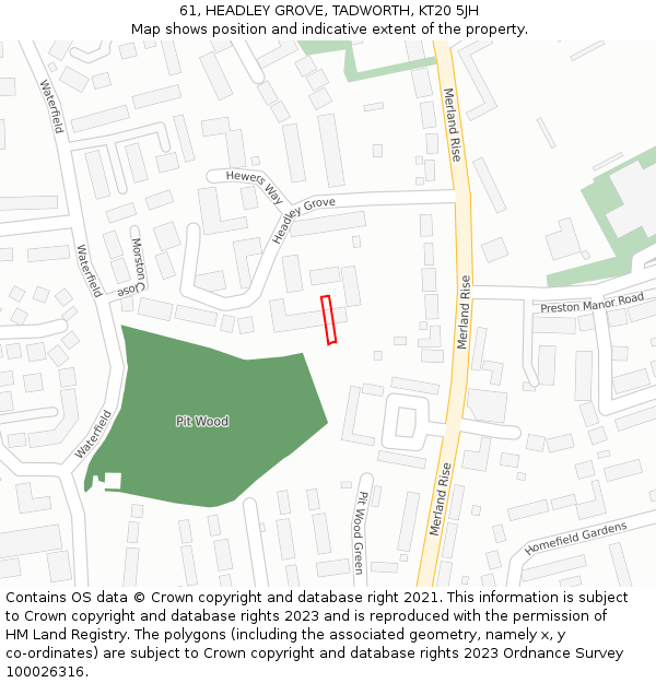 61, HEADLEY GROVE, TADWORTH, KT20 5JH: Location map and indicative extent of plot